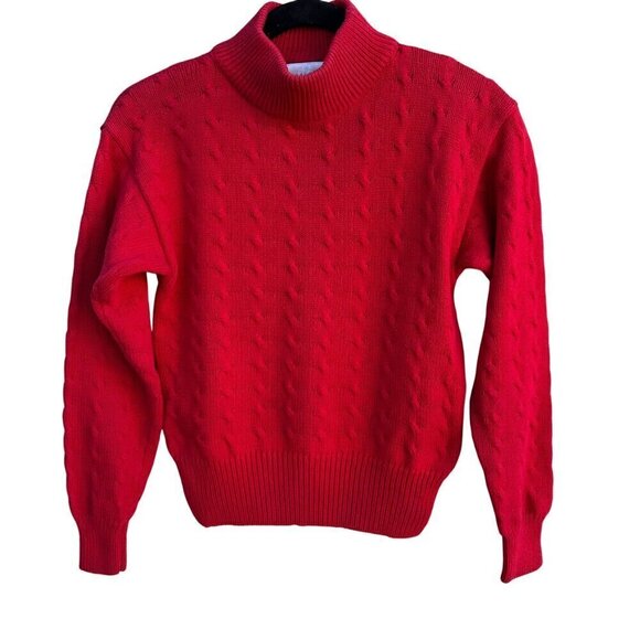 Nordstrom Petite Focus Womens Red Cable Knit Preppy Stretch Turtleneck Sweater P - Picture 1 of 9